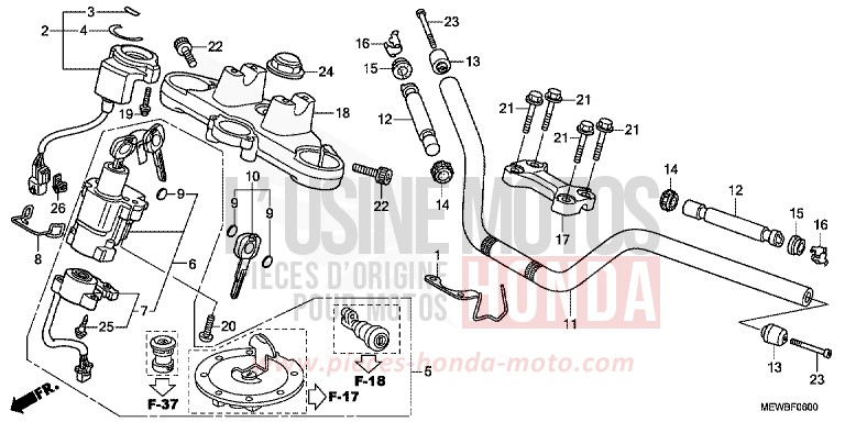 HANDLE PIPE/TOP BRIDGE for Deauville ABS CARNELIAN RED METALLIC (R296) from 2011